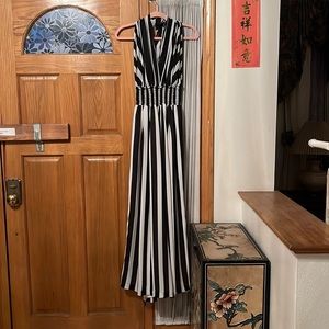 Black and white striped halter jumpsuit Size L